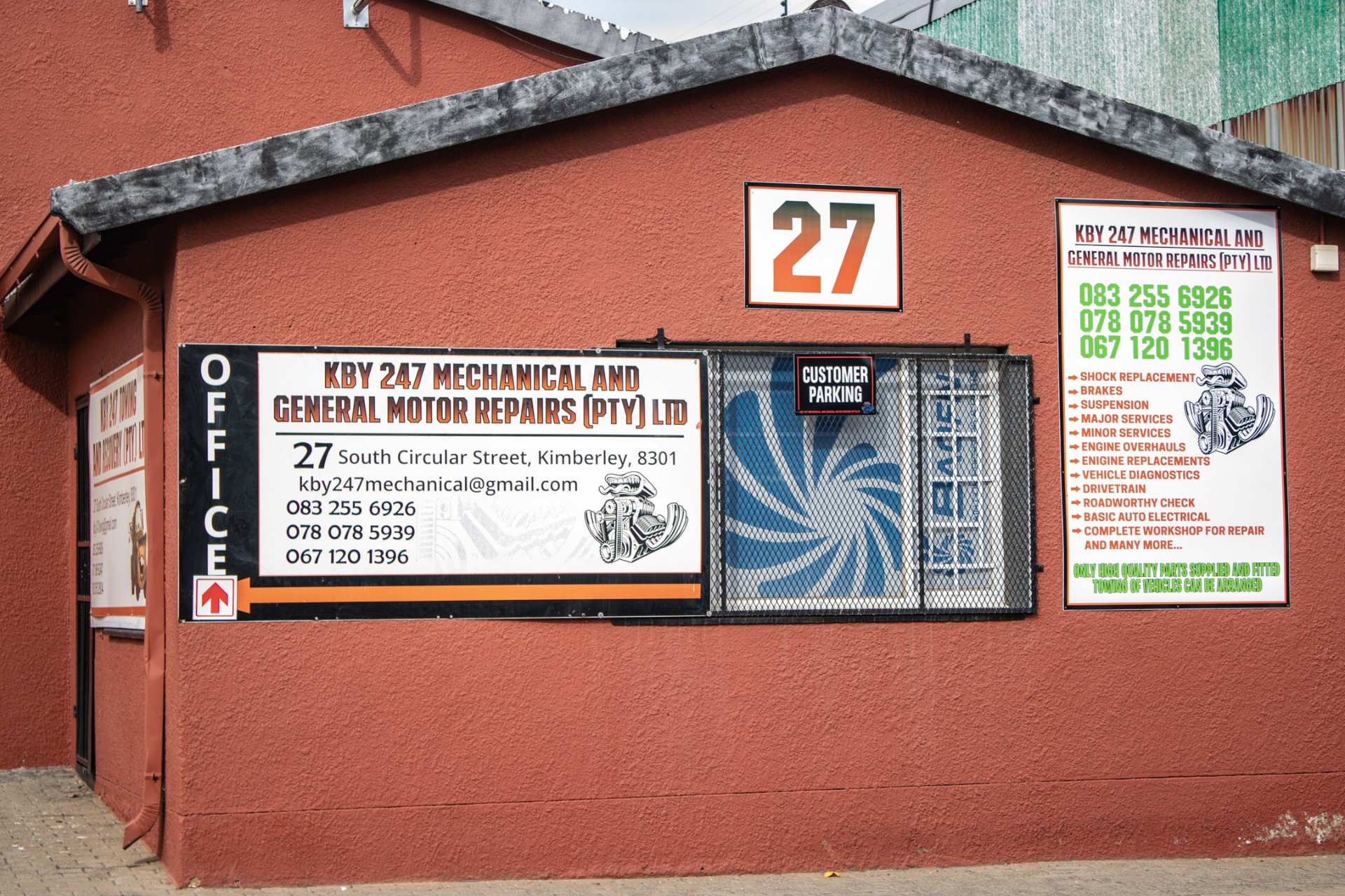Services board listing brakes, suspension, engine overhauls and more